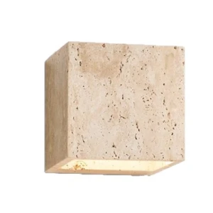 Travertino – kinkiet 12 cm sześcienny LED nowoczesny kamienny beżowy
