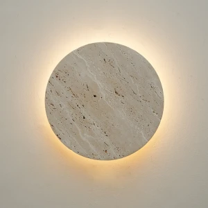 Travertino – kinkiet 23 cm okrągły LED nowoczesny kamienny beżowy