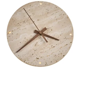 Travertino – kinkiet 30 cm okrągły LED zegar kamienny beżowy