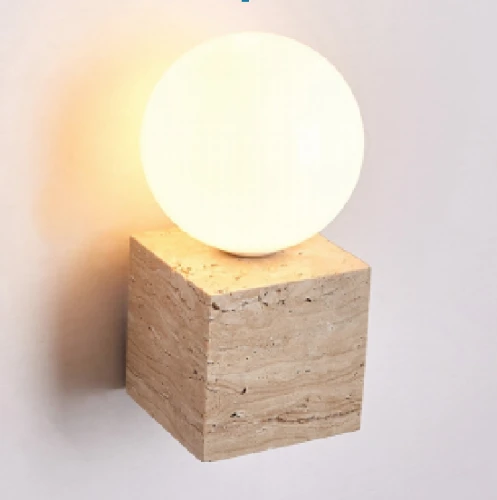 Travertino - kinkiet 20 cm sześcienny travertyn minimalistyczny beżowy  - Lampy wewnętrzne - Iluminar