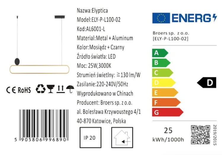Lampa Elyptica 100 cm - specyfikacja produktu